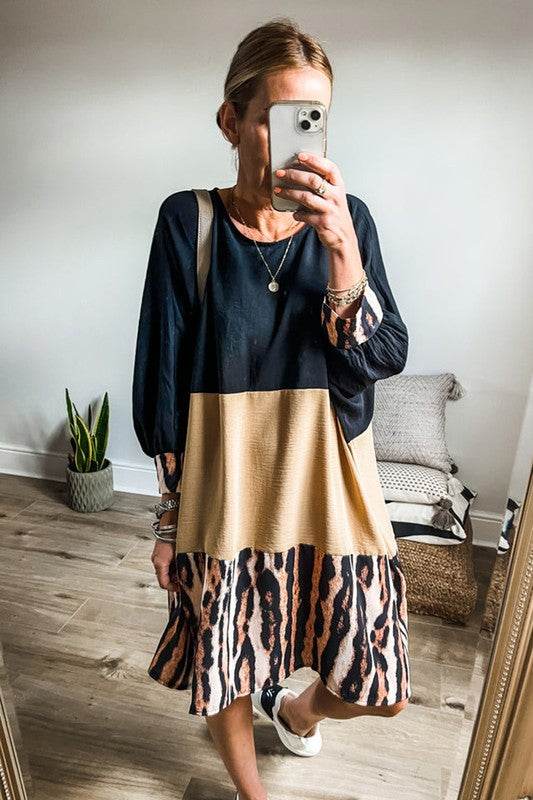 Women Colorblock Bishop Sleeve Mini Dress - Shop Style & More | Fresh Looks, Everyday Deals & Free Shipping