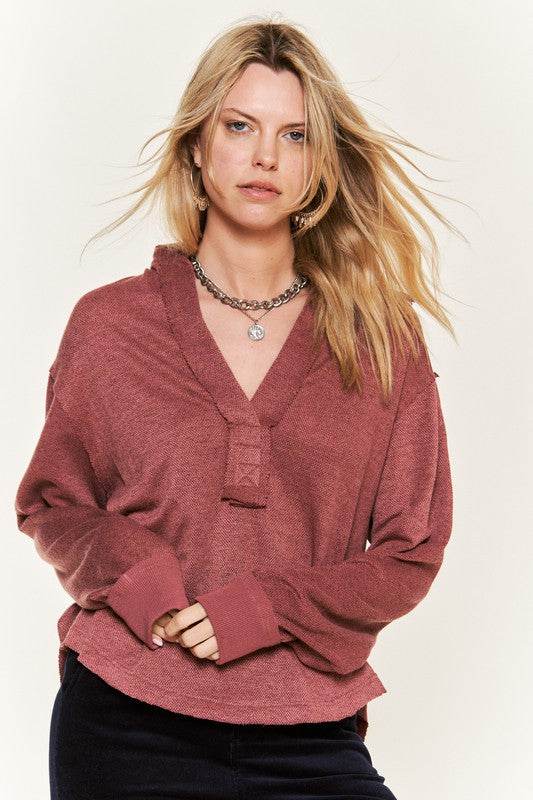 Deep V-neck Collared Long sleeve Knit Top JJT1024 - Shop Style & More | Fresh Looks, Everyday Deals & Free Shipping