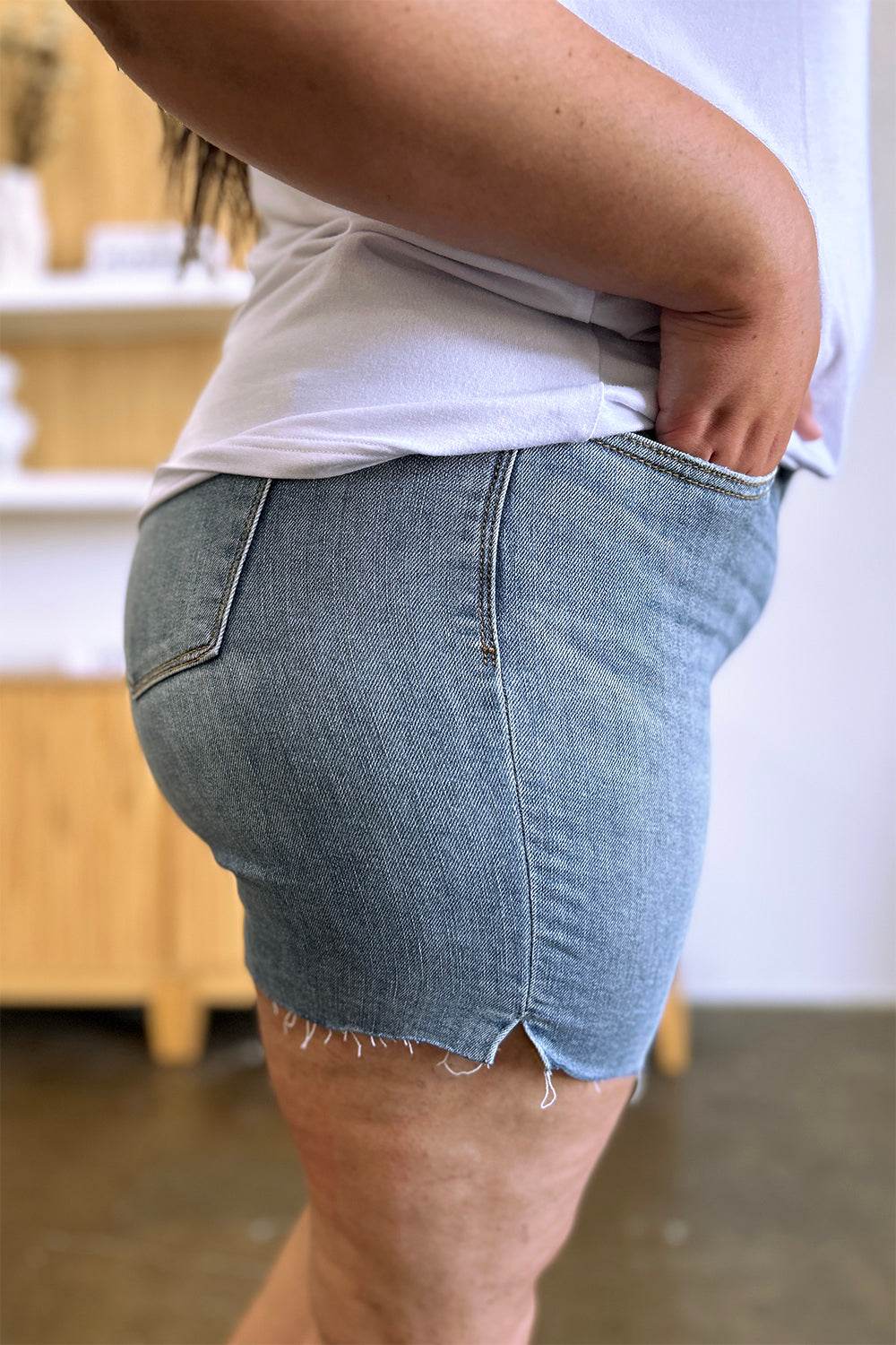 Judy Blue Full Size High Waist Raw Hem Denim Shorts - Shop Style & More | Fresh Looks, Everyday Deals & Free Shipping