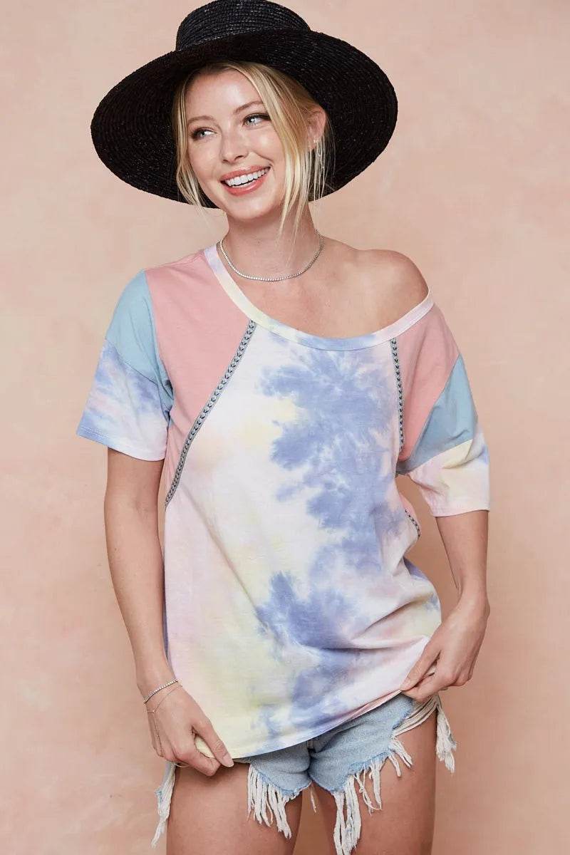 BiBi Tie Dye Printed Cotton Color Block T-Shirt - Shop Style & More | Fresh Looks, Everyday Deals & Free Shipping
