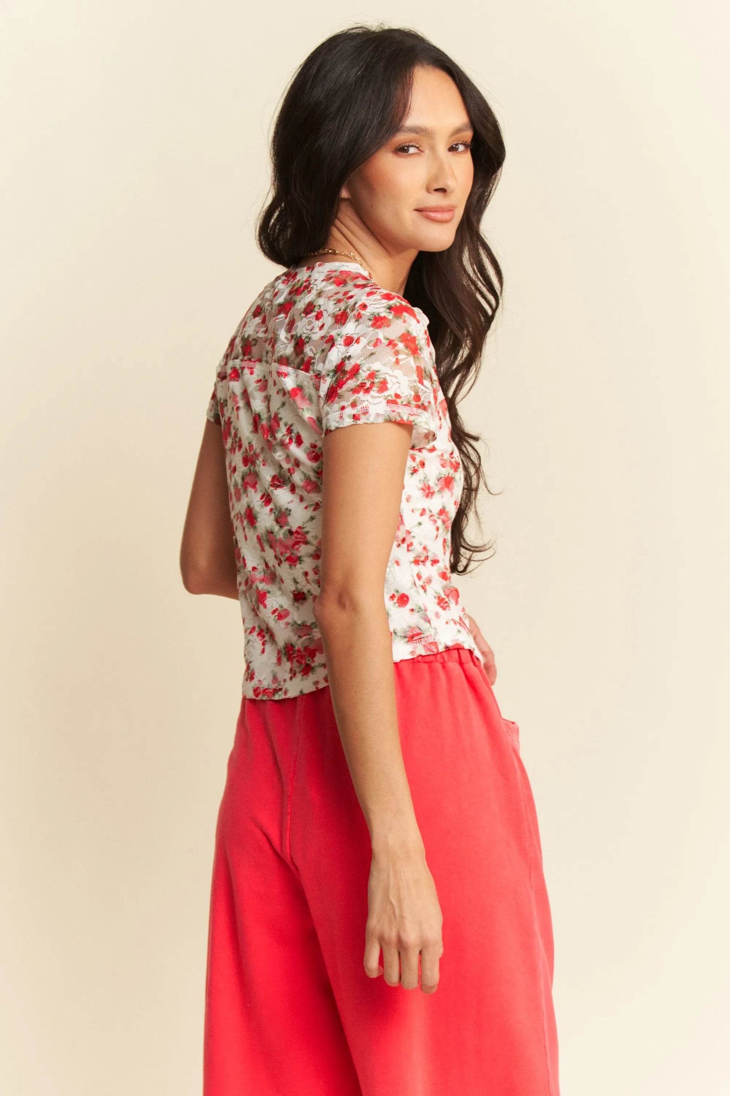 Davi & Dani Ribbon Short Sleeve Layered Mesh Top - Shop Style & More | Fresh Looks, Everyday Deals & Free Shipping