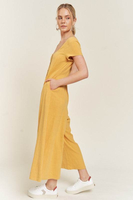 LINEN BUTTON DOWN JUMPSUIT - Shop Style & More | Fresh Looks, Everyday Deals & Free Shipping