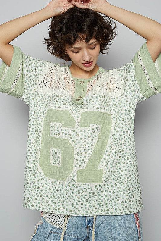 POL Number Floral Crochet Button Detail Half Sleeve Top - Shop Style & More | Fresh Looks, Everyday Deals & Free Shipping