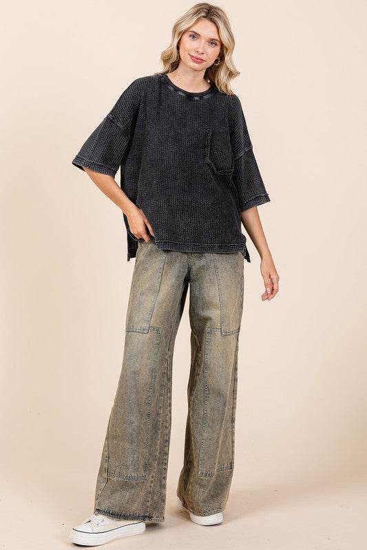 Mittoshop Mineral Wash Waffle Knit Short Sleeve Top - Shop Style & More | Fresh Looks, Everyday Deals & Free Shipping