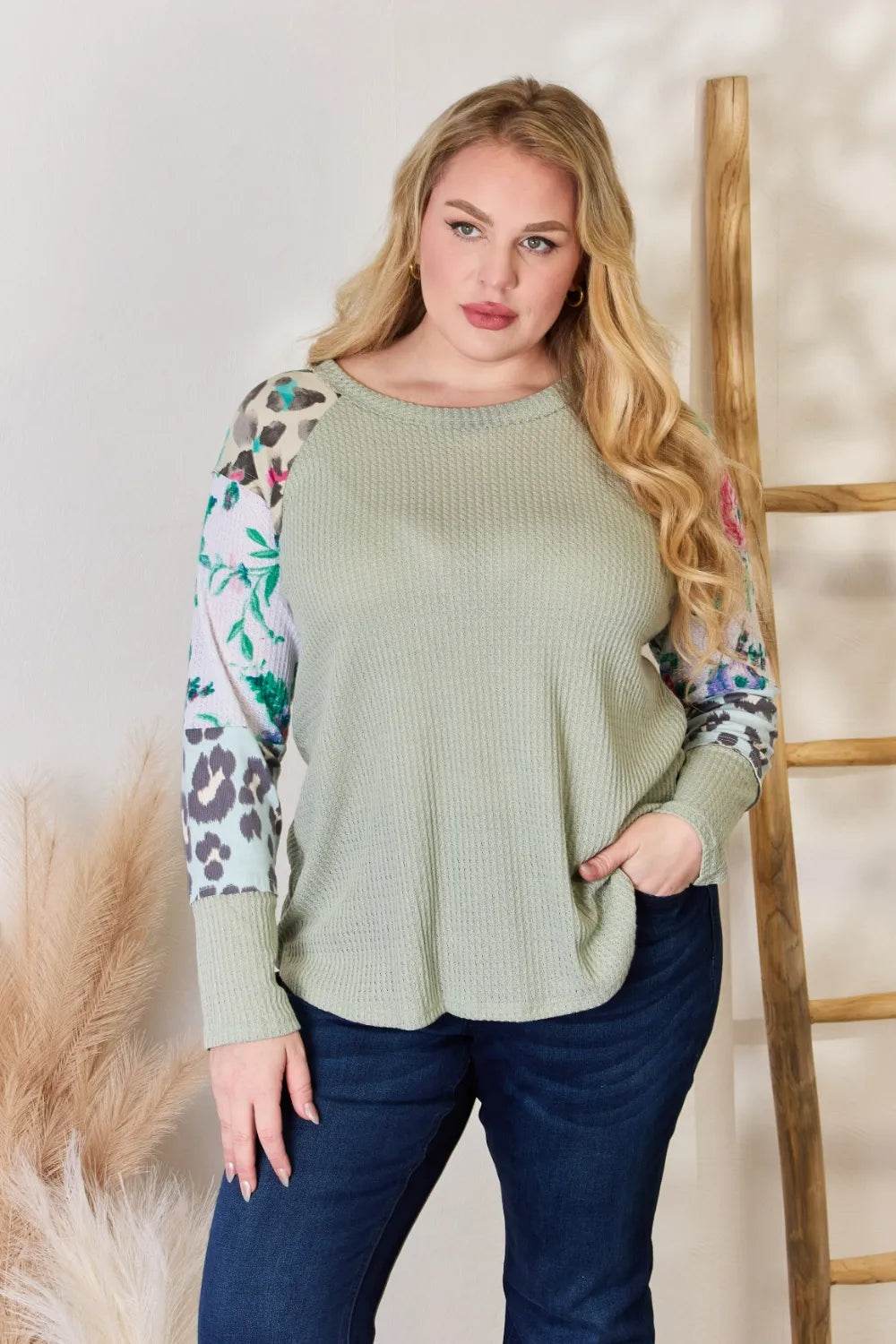 Hailey & Co Full Size Printed Round Neck Blouse - Shop Style & More | Fresh Looks, Everyday Deals & Free Shipping