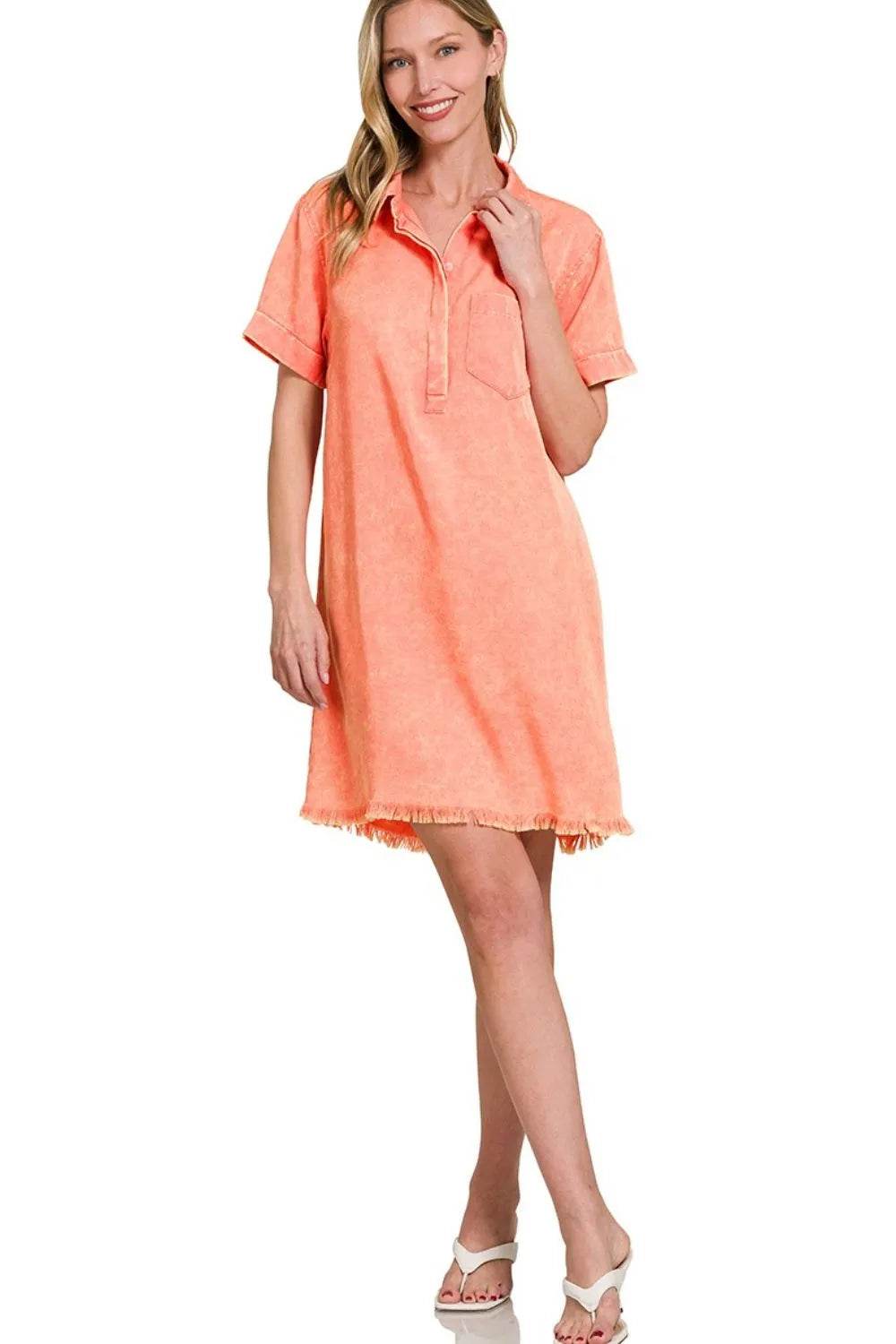 Zenana Tencel Mineral Washed Collared Shirts Dress - Shop Style & More | Fresh Looks, Everyday Deals & Free Shipping
