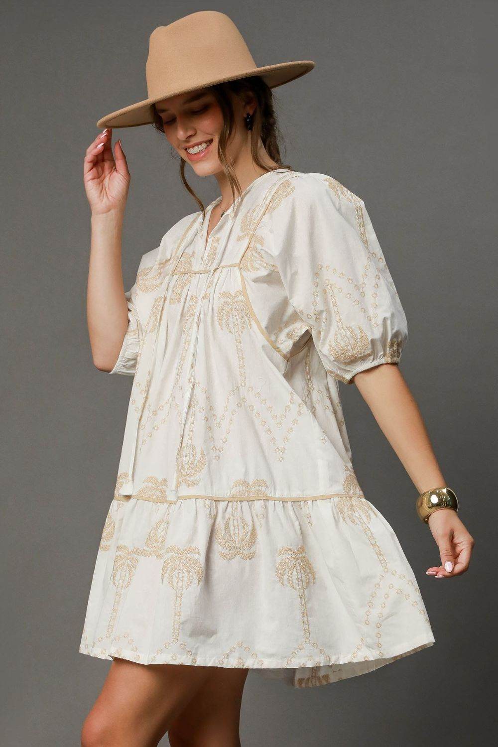 Umgee Full Size Embroidered Puff Sleeve Babydoll Dress Plus Size - Shop Style & More | Fresh Looks, Everyday Deals & Free Shipping
