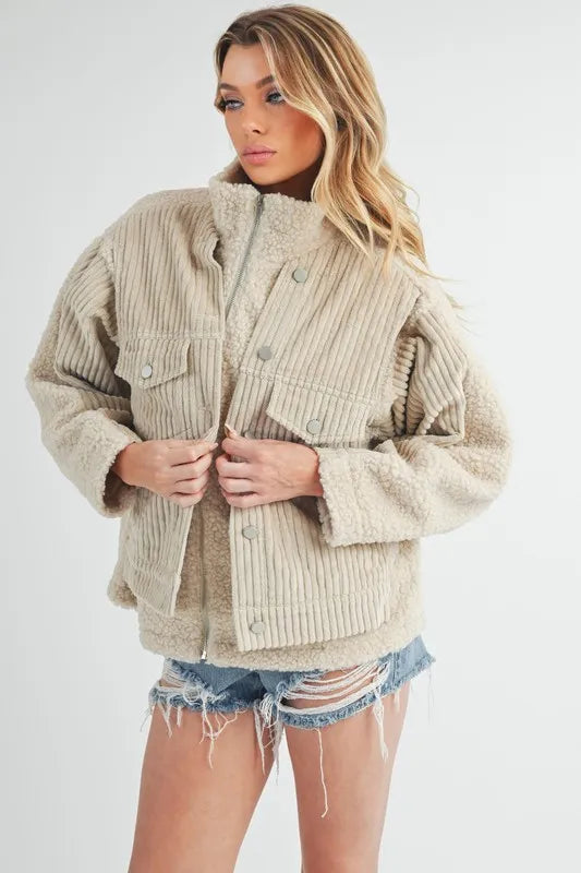 Aemi + Co Fake Two Pieces Turtleneck Sherpa Jacket with Pockets Women's Outerwear