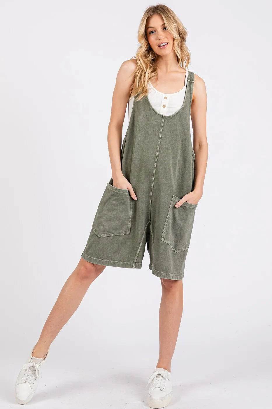 Mittoshop Low Scoop Neck Tank Washed French Terry Romper - Shop Style & More | Fresh Looks, Everyday Deals & Free Shipping