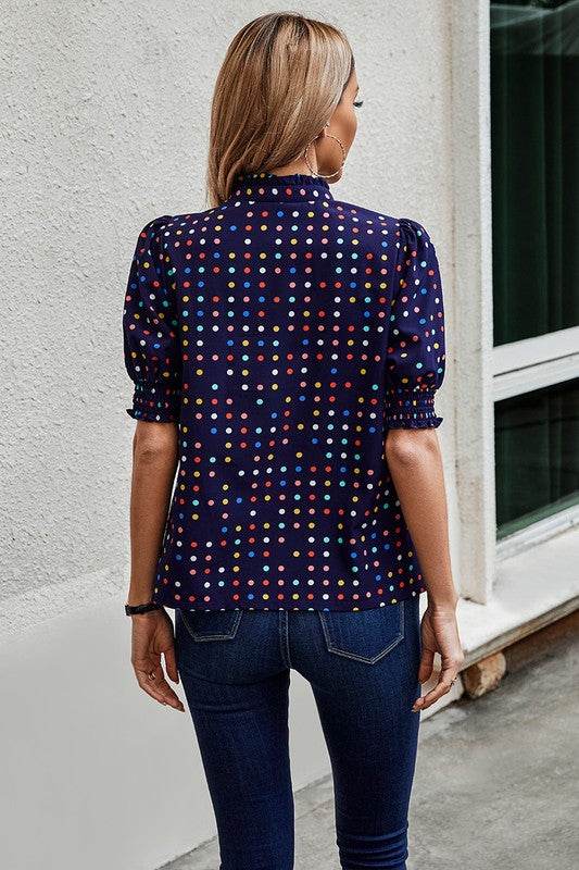 Polka Dot Print Puff Sleeve Loose Shirt - Shop Style & More | Fresh Looks, Everyday Deals & Free Shipping