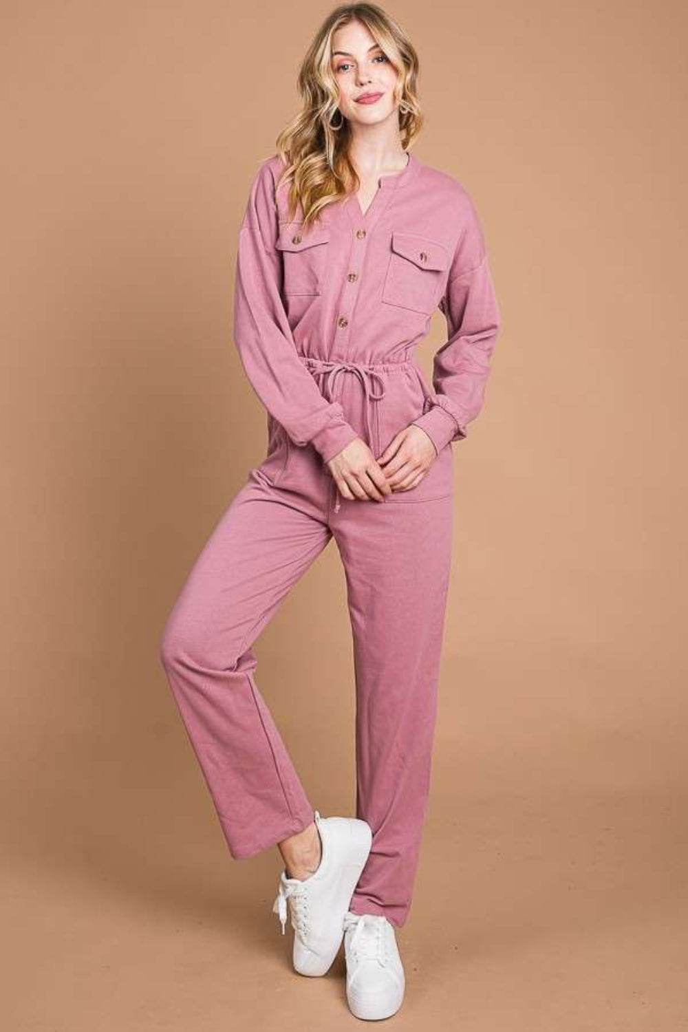 Culture Code Full Size Button Up Drawstring Waist Straight Jumpsuit - Shop Style & More | Fresh Looks, Everyday Deals & Free Shipping