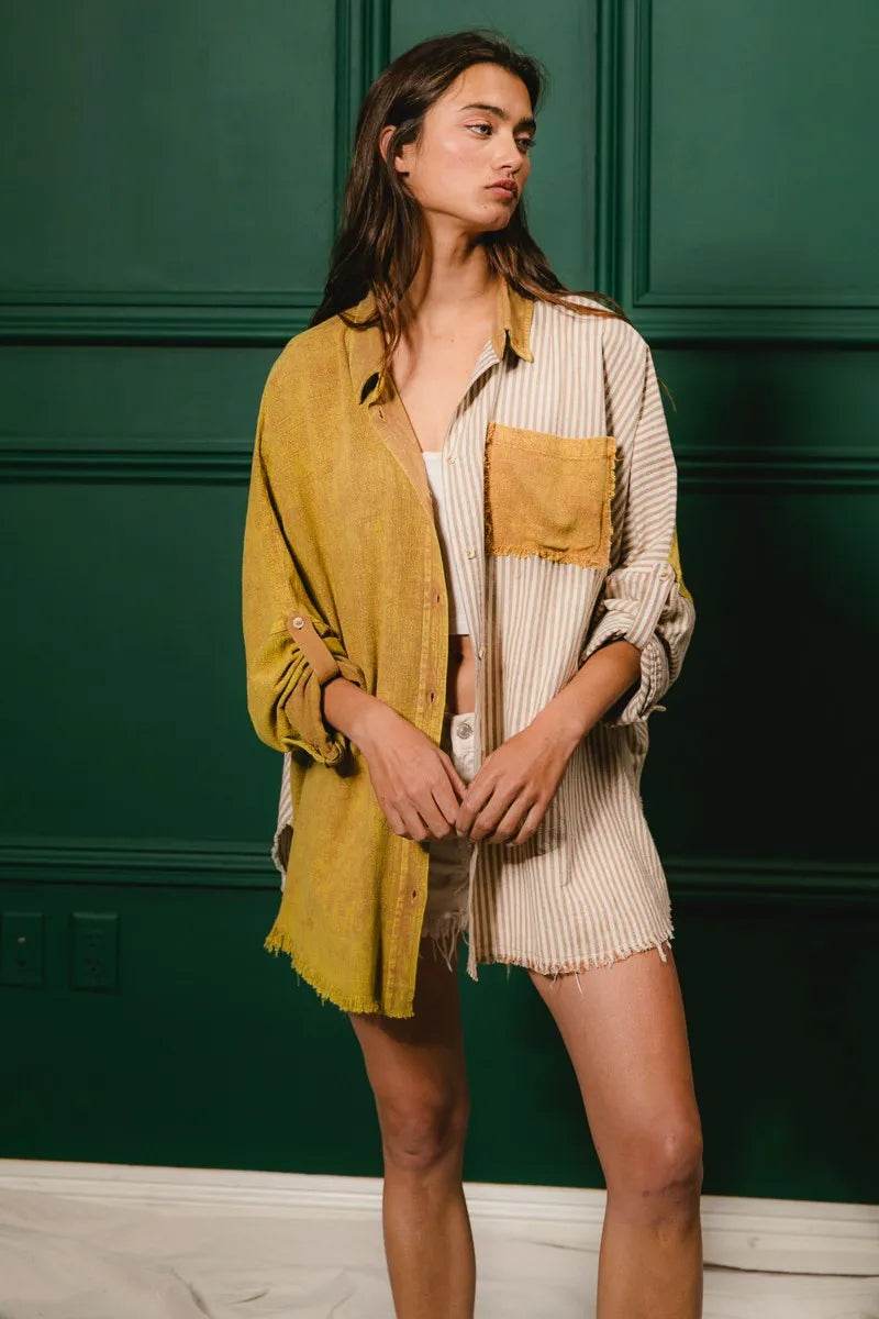 BiBi Washed Raw Hem Shirt - Shop Style & More | Fresh Looks, Everyday Deals & Free Shipping
