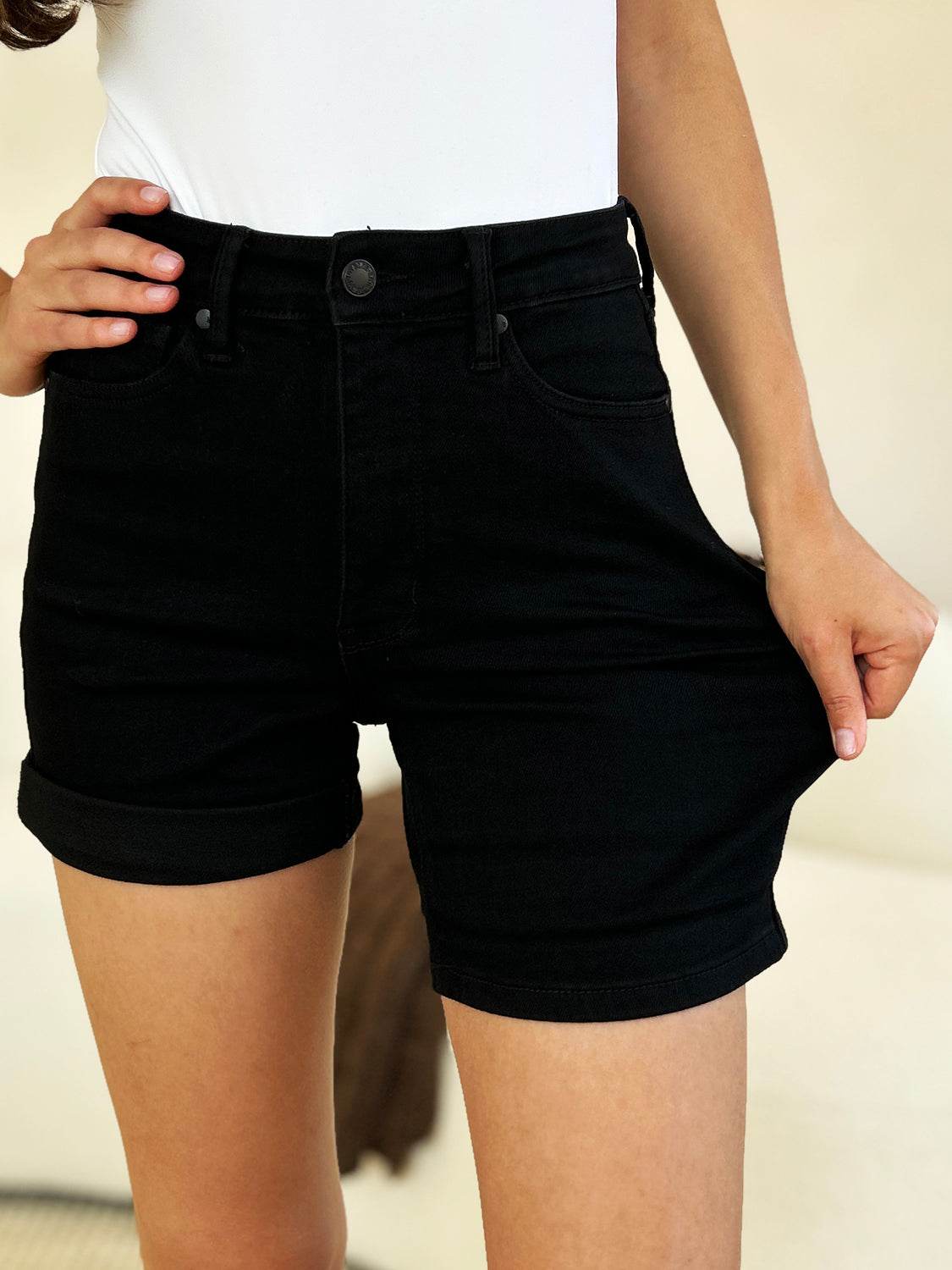 Judy Blue Full Size High Waist Tummy Control Cuffed Denim Shorts - Shop Style & More | Fresh Looks, Everyday Deals & Free Shipping