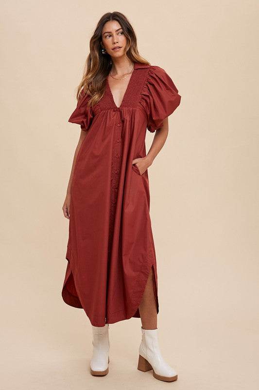 Annie Wear Smocked Puff Sleeve Midi Dress - Shop Style & More | Fresh Looks, Everyday Deals & Free Shipping