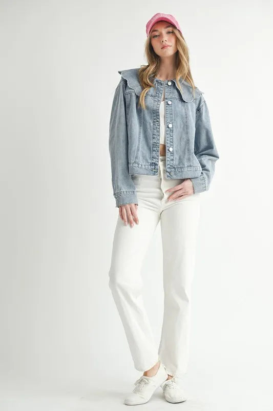 MABLE Scallop Peter Pan Collar Denim Jacket Women's Outerwear