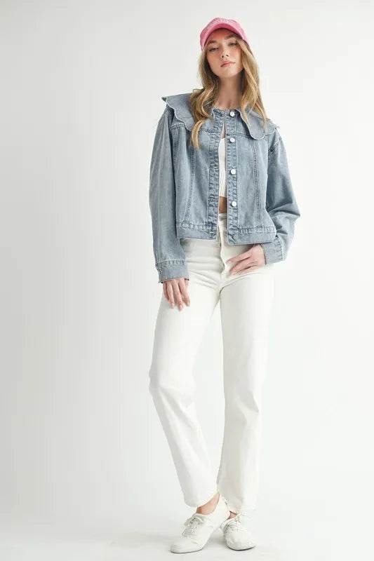 MABLE Scallop Peter Pan Collar Denim Jacket - Shop Style & More | Fresh Looks, Everyday Deals & Free Shipping