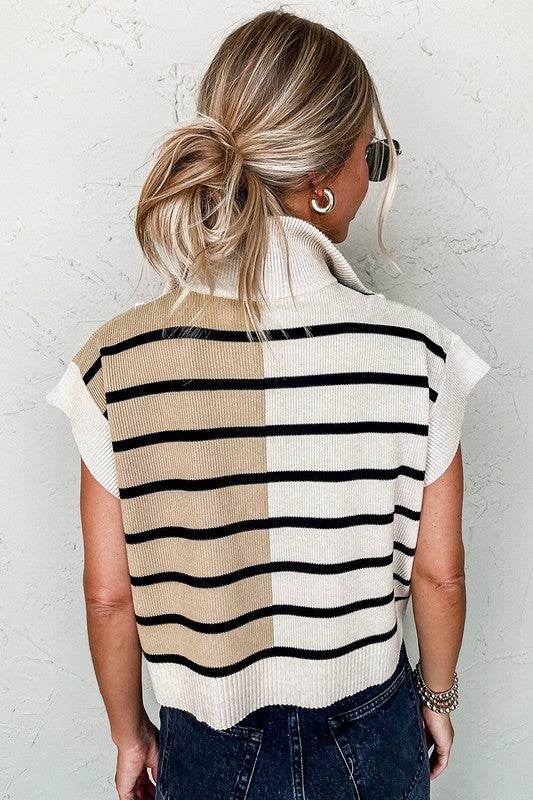 Stripe Colorblock Quarter Zip Collar Sweater Vest - Shop Style & More | Fresh Looks, Everyday Deals & Free Shipping