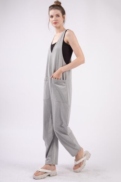 VERY J Plunge Sleeveless Jumpsuit with Pockets Jumpsuits