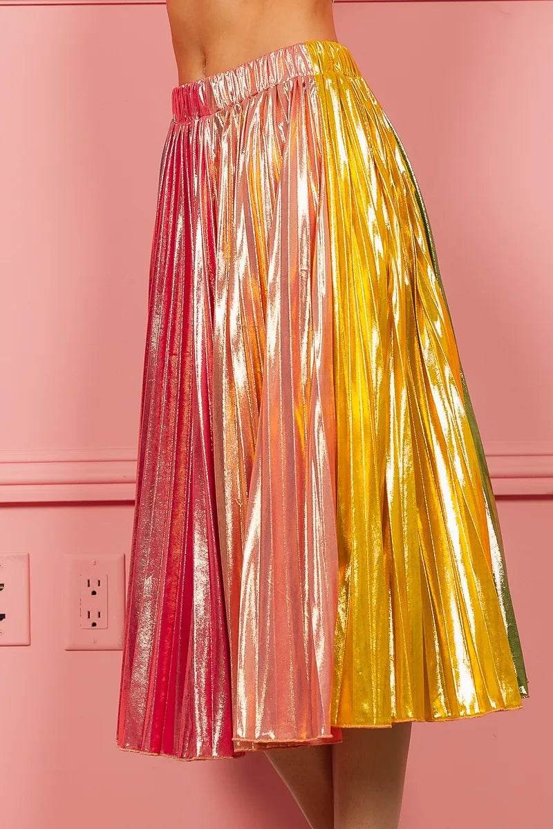 BiBi Metallic Color Block Pleats Midi Skirt - Shop Style & More | Fresh Looks, Everyday Deals & Free Shipping