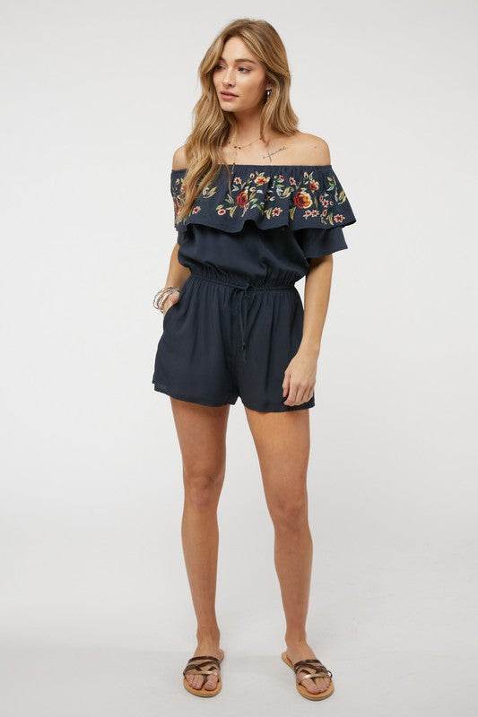 Floral Embroidered Off Shoulder Romper - Shop Style & More | Fresh Looks, Everyday Deals & Free Shipping