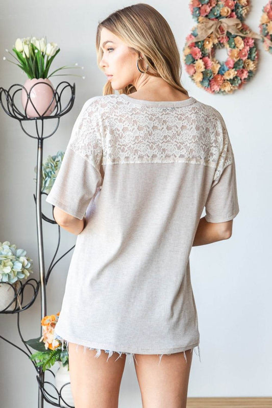 Heimish Full Size Lace Front Pocket Drop Shoulder Top - Shop Style & More | Fresh Looks, Everyday Deals & Free Shipping