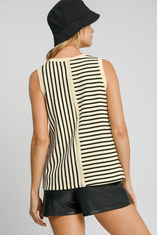Umgee Round Neck Texture Striped Tank - Shop Style & More | Fresh Looks, Everyday Deals & Free Shipping