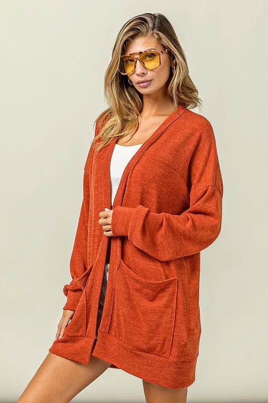 BiBi Open Front Drop Shoulder Cardigan with Pockets - Shop Style & More | Fresh Looks, Everyday Deals & Free Shipping