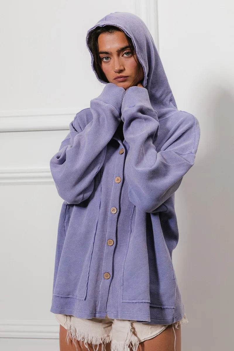 BiBi Washed Waffle Thermal Hooded Jacket - Shop Style & More | Fresh Looks, Everyday Deals & Free Shipping