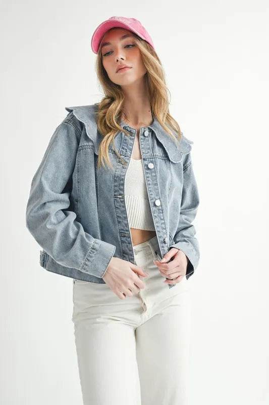 MABLE Scallop Peter Pan Collar Denim Jacket - Shop Style & More | Fresh Looks, Everyday Deals & Free Shipping