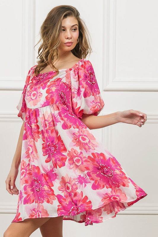 BiBi Floral Square Neck Puff Sleeve Mini Dress - Shop Style & More | Fresh Looks, Everyday Deals & Free Shipping