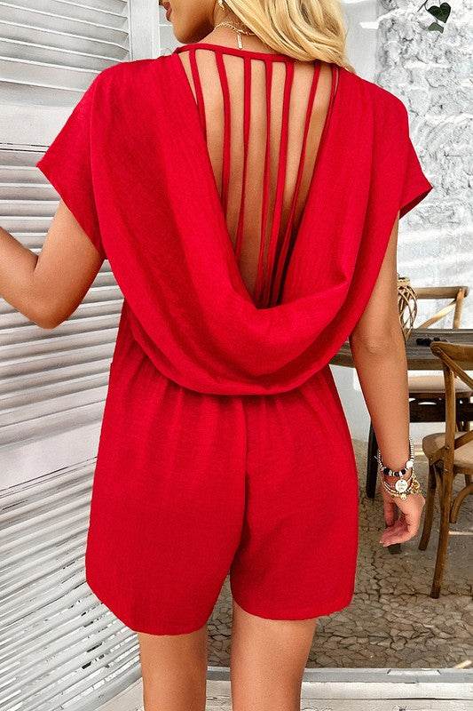 Solid Deep V Neck Drop Shoulder Loose Pockets Romp - Shop Style & More | Fresh Looks, Everyday Deals & Free Shipping