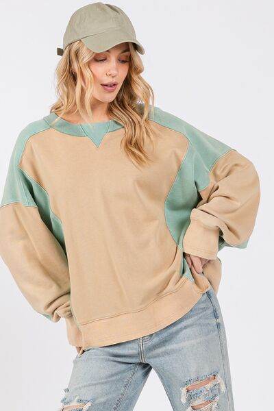 SAGE + FIG Color Block Round Neck Sweatshirt - Shop Style & More | Fresh Looks, Everyday Deals & Free Shipping