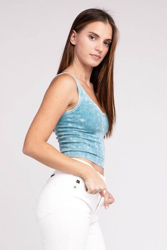 2 Way Neckline Washed Ribbed Cropped Tank Top - Shop Style & More | Fresh Looks, Everyday Deals & Free Shipping