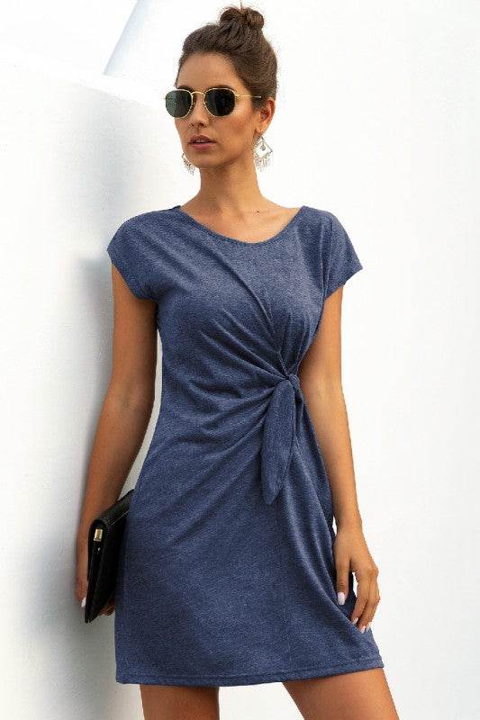 Solid Twist Knot Front Short Sleeve Tee Fit Dress - Shop Style & More | Fresh Looks, Everyday Deals & Free Shipping