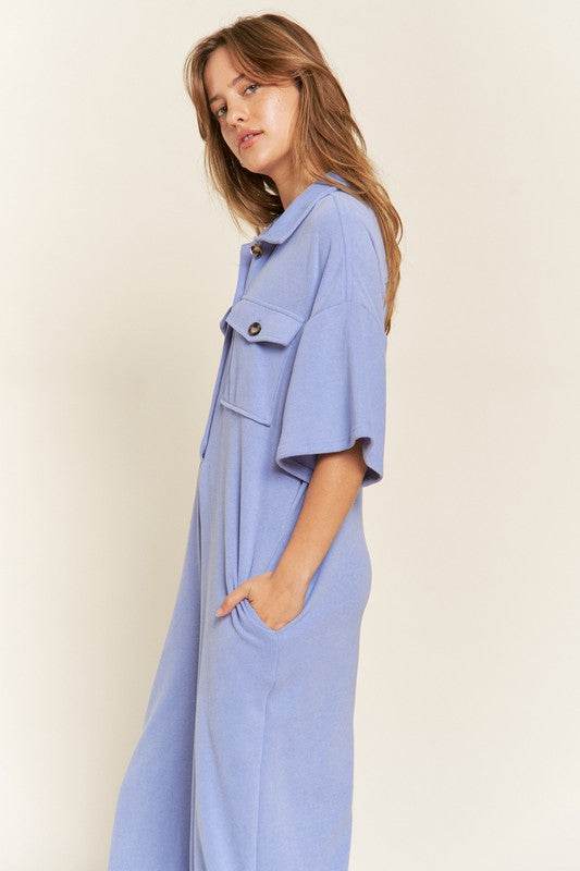 Basic Collar Shirt Wide leg Jumpsuit - Shop Style & More | Fresh Looks, Everyday Deals & Free Shipping