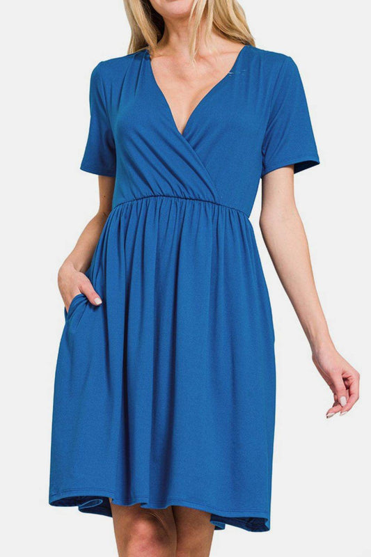 Zenana Surplice Short Sleeve Brushed DTY Dress - Shop Style & More | Fresh Looks, Everyday Deals & Free Shipping
