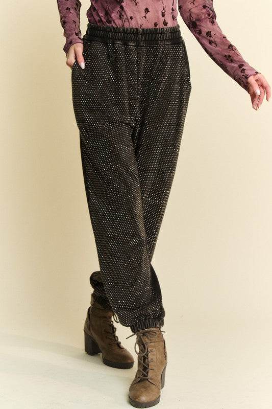 Davi & Dani Rhinestone Elastic Waist Joggers - Shop Style & More | Fresh Looks, Everyday Deals & Free Shipping