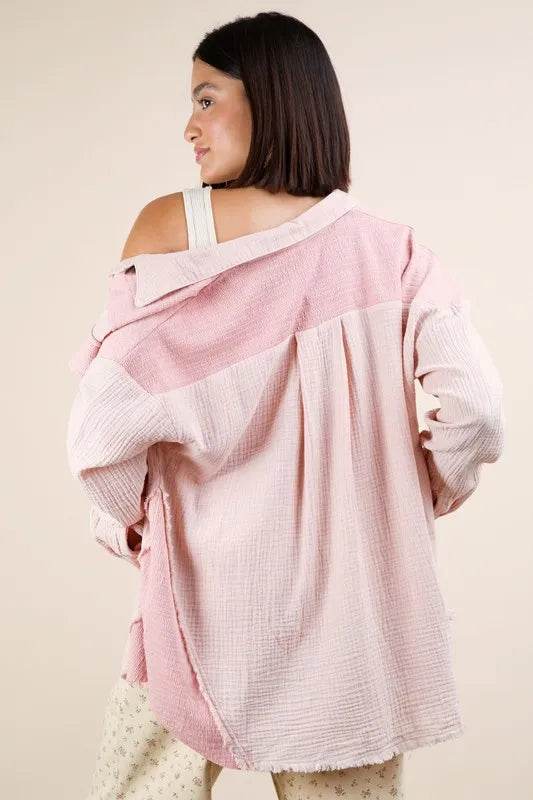 VERY J Mineral Washed Oversized Gauze Shacket - Shop Style & More | Fresh Looks, Everyday Deals & Free Shipping
