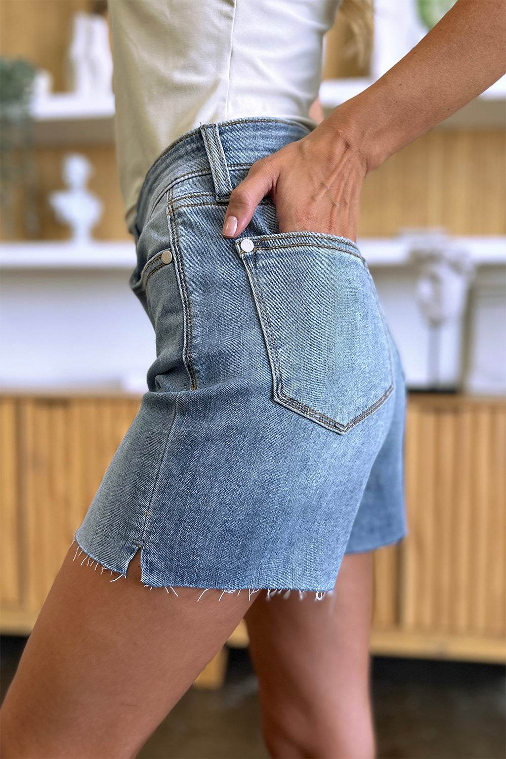 Judy Blue Full Size High Waist Raw Hem Denim Shorts - Shop Style & More | Fresh Looks, Everyday Deals & Free Shipping