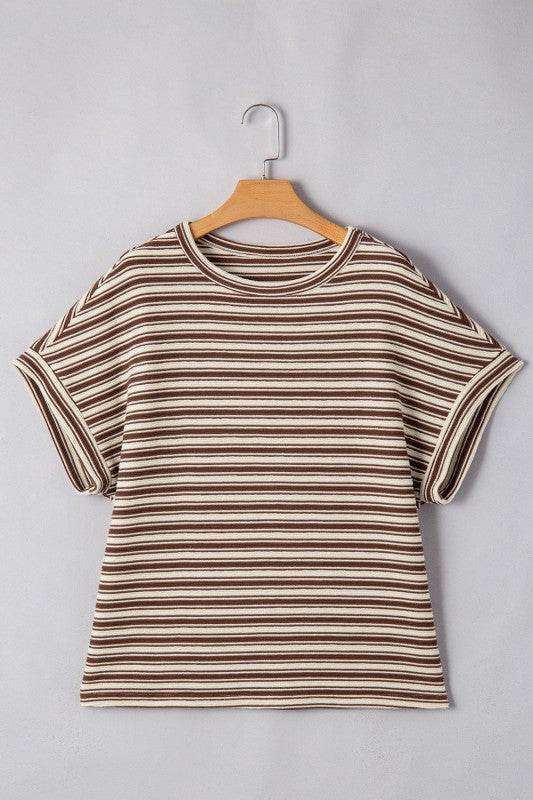 Abby Stripe Textured Side Slits Top - Shop Style & More | Fresh Looks, Everyday Deals & Free Shipping