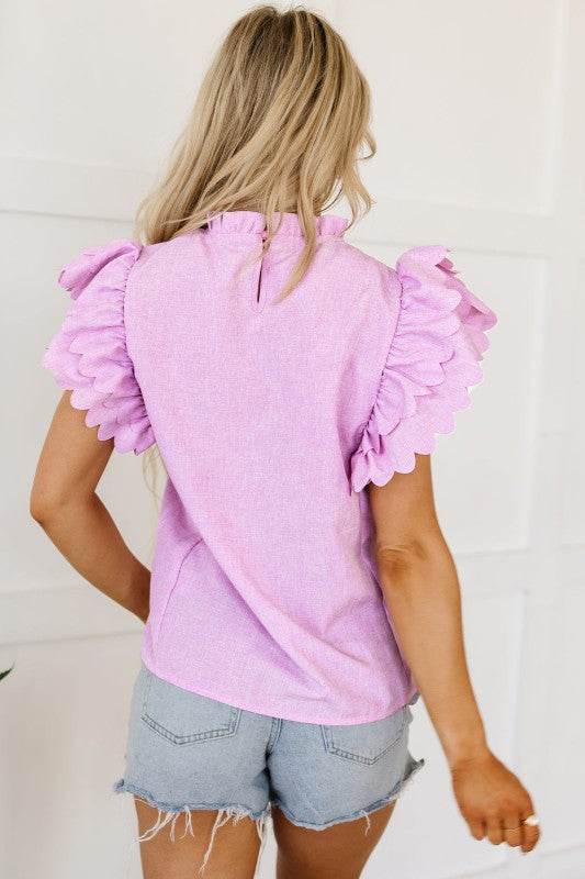 Kori Scalloped Ruffle Sleeve Top - Shop Style & More | Fresh Looks, Everyday Deals & Free Shipping
