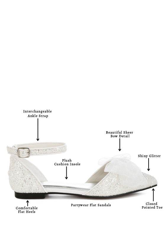 Clarice Sheer Bow Detail Glitter Flat Sandals - Shop Style & More | Fresh Looks, Everyday Deals & Free Shipping
