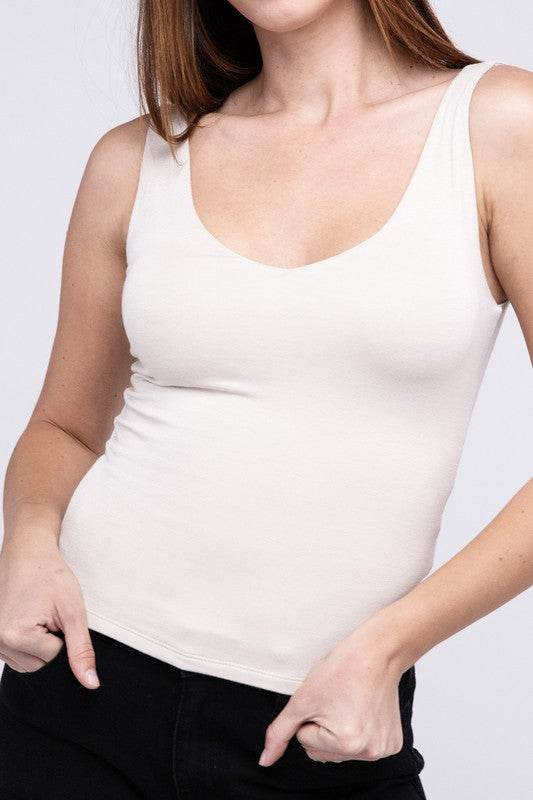 Premium Rayon Double Layered V-Neck Tank Top - Shop Style & More | Fresh Looks, Everyday Deals & Free Shipping