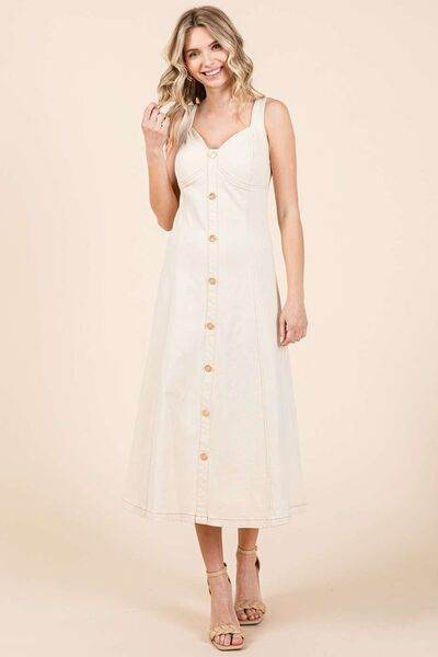 Mittoshop Stretch Twill Decor Button Sleeveless Midi Dress - Shop Style & More | Fresh Looks, Everyday Deals & Free Shipping