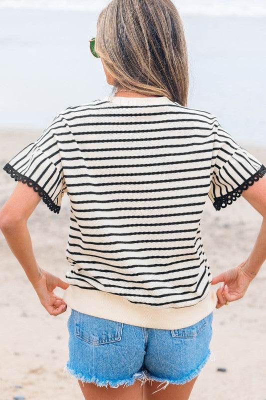 Naya Scallop Lace Trim Ruffle Short Sleeves Top - Shop Style & More | Fresh Looks, Everyday Deals & Free Shipping