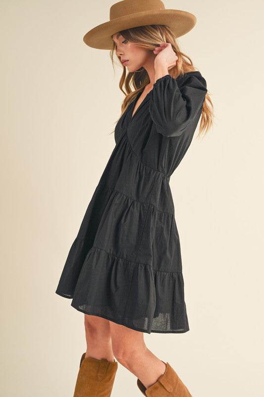 Aemi + Co Notched Balloon Sleeve Tiered Mini Dress - Shop Style & More | Fresh Looks, Everyday Deals & Free Shipping