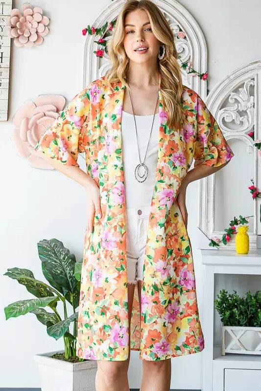 Heimish Full Size Half Sleeve Multi Color Floral Open Cardigan Plus Size - Shop Style & More | Fresh Looks, Everyday Deals & Free Shipping