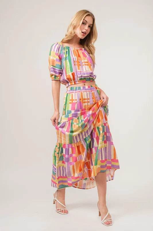 And The Why Asymmetric Geo Printed Tiered Maxi Skirt - Shop Style & More | Fresh Looks, Everyday Deals & Free Shipping