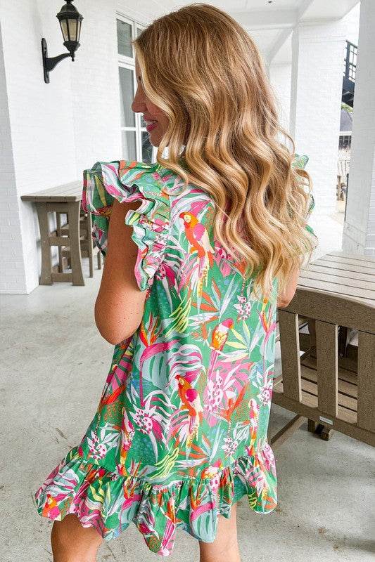 Floral Ruffle Trim Flutter Sleeve Buttoned Dress - Shop Style & More | Fresh Looks, Everyday Deals & Free Shipping