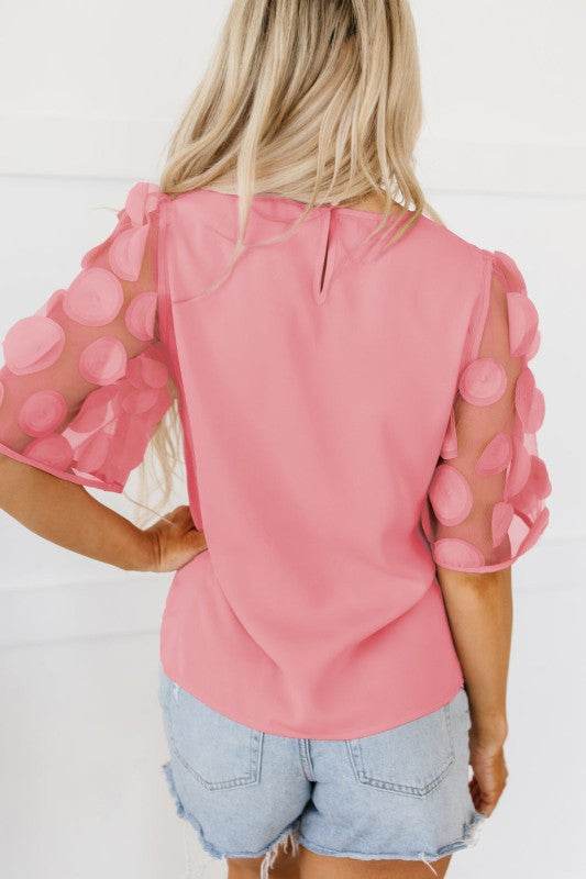 Aliza Applique Mesh Half Sleeve Blouse - Shop Style & More | Fresh Looks, Everyday Deals & Free Shipping